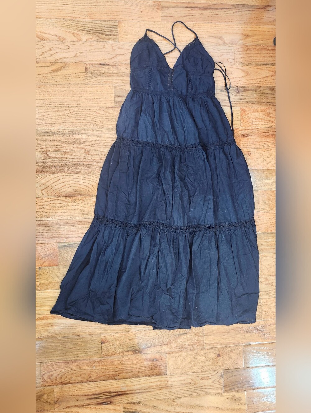 Zara Black Tiered Spaghetti Strap Maxi Dress
